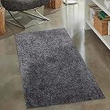 carpet city Shaggy Hochflor Teppich - 80x150 cm - Anthrazit - Langflor Wohnzimmerteppich - Einfarbig Uni Modern - Flauschig-Weiche Teppiche Schlafzimmer Deko